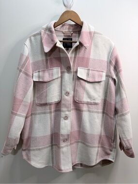 Dynamite Pink and Cream Plaid Button-Up Shacket Size Large